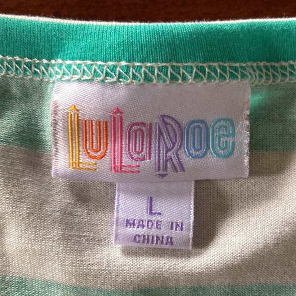 LuLaRoe top Large L aqua & off white striped - Picture 5 of 6
